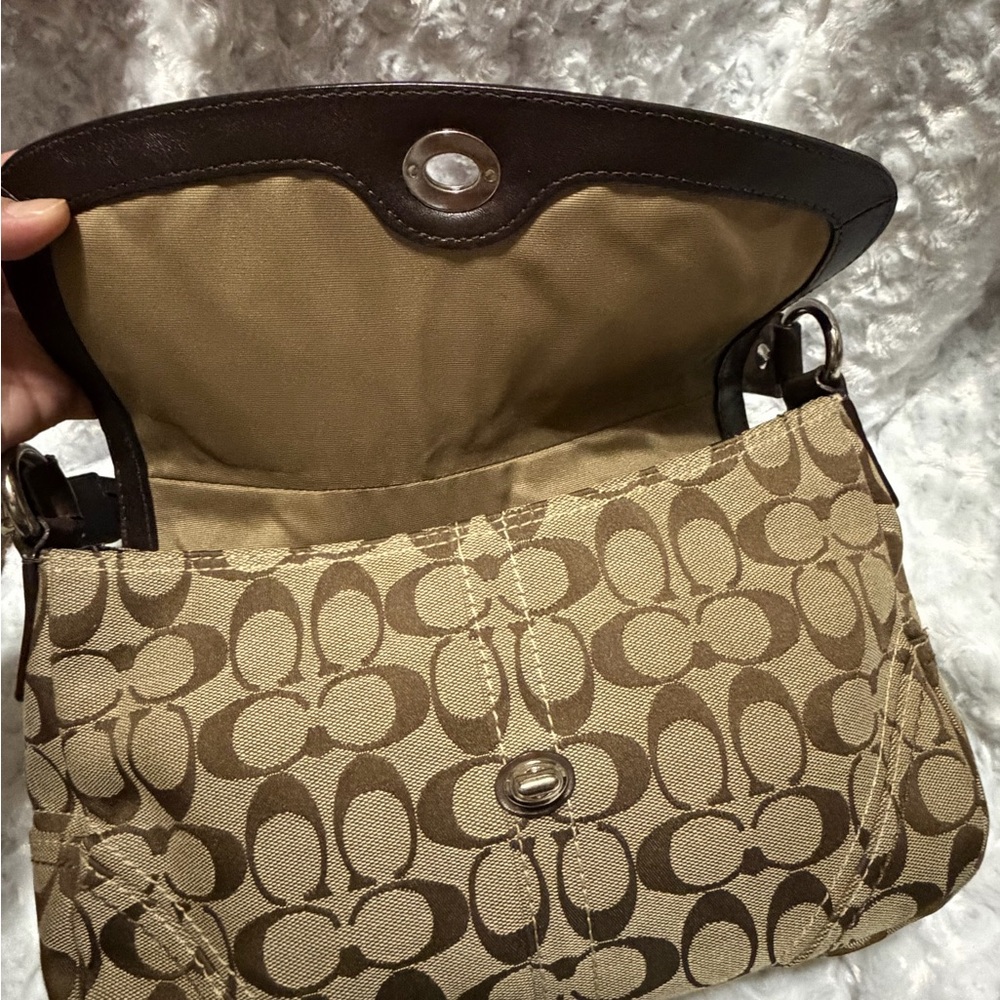 Vintage Coach Tan Brown signature turnlock braided leather strap Shoulder Bag - Picture 7 of 10